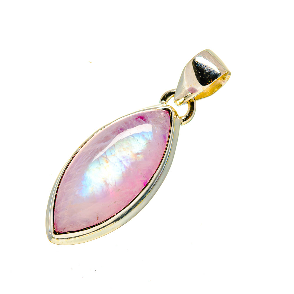 Pink moonstone pendant with teardrop cabochon and gold-tone sterling silver bail