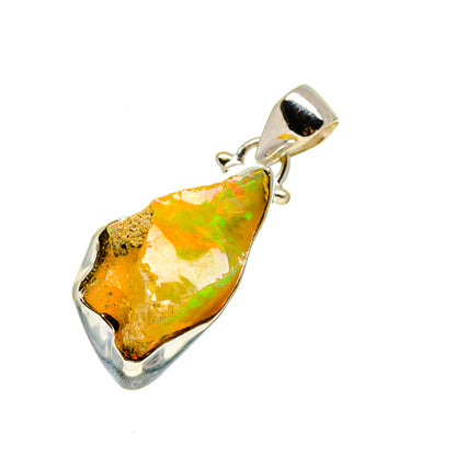 Rough Ethiopian opal pendant in sterling silver bezel, teardrop shape with bail