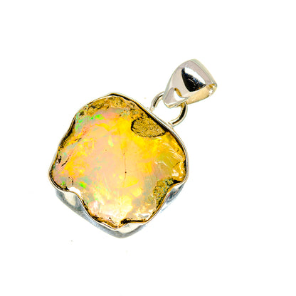 Rough opal pendant in 925 sterling silver, iridescent multicolor stone and loop bail
