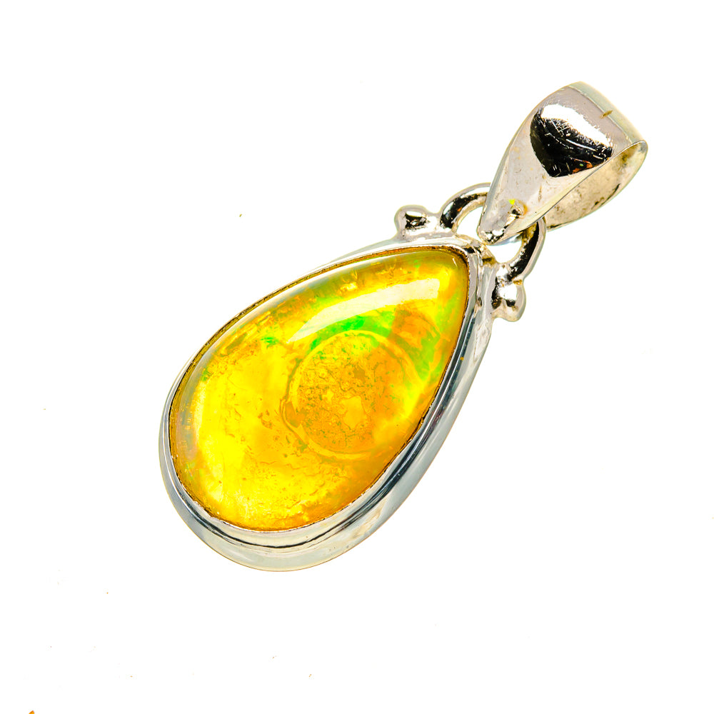Sterling silver opal pendant with oval yellow-green teardrop stone