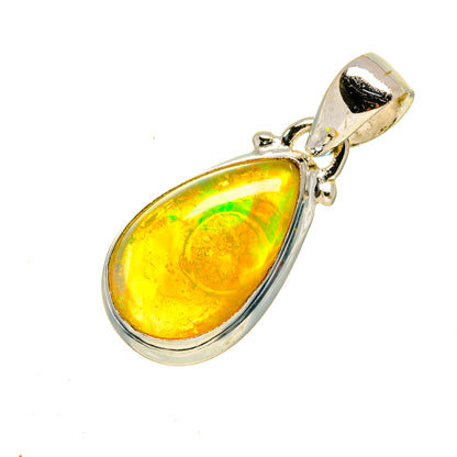 Sterling silver opal pendant with oval yellow-green teardrop stone