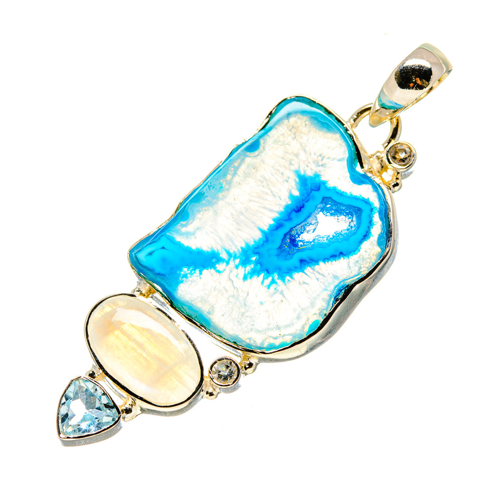 Blue Geode Slice Pendants handcrafted by Ana Silver Co - PD754556