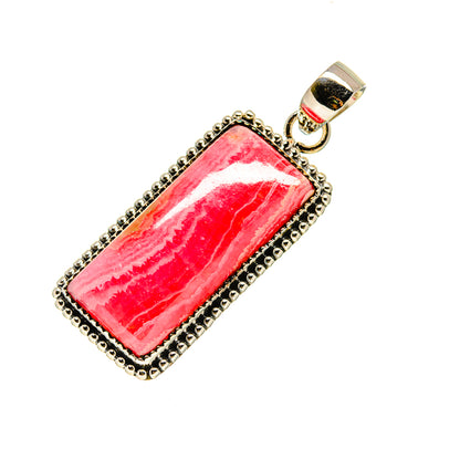 Rhodochrosite pendant in sterling silver with pink rectangular striped stone and bail loop