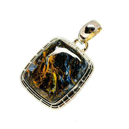 Pietersite pendant, 925 sterling silver with oval dark stone and open bail for chain