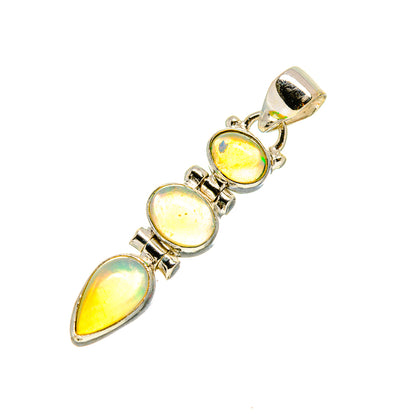 925 sterling silver opal pendant with four oval Ethiopian opal stones and loop, yellow-green