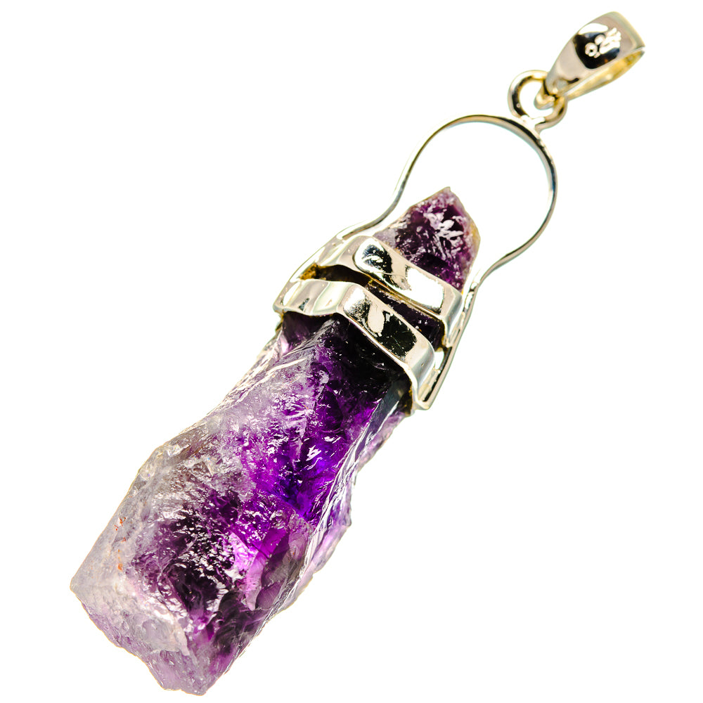 Amethyst stalactite pendant with purple crystal and sterling silver bail, full view