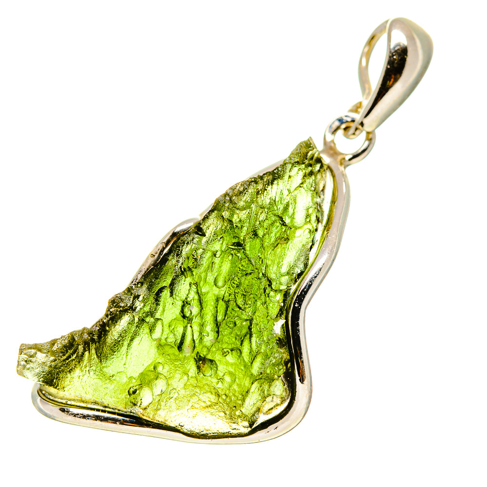 Sterling silver Moldavite pendant with bright green textured teardrop stone
