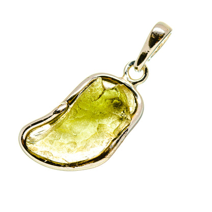 Sterling silver Moldavite pendant with oval green-gold stone and bail loop