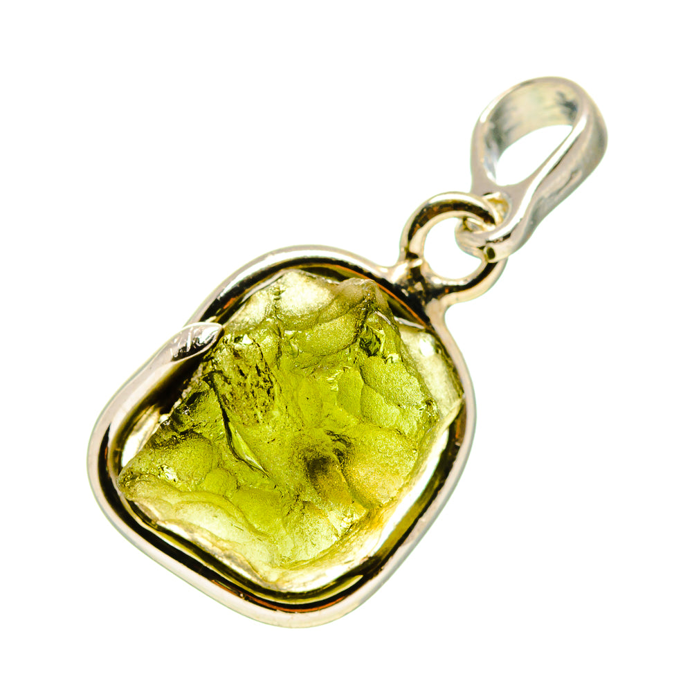 925 sterling silver moldavite pendant with green gemstone cabochon