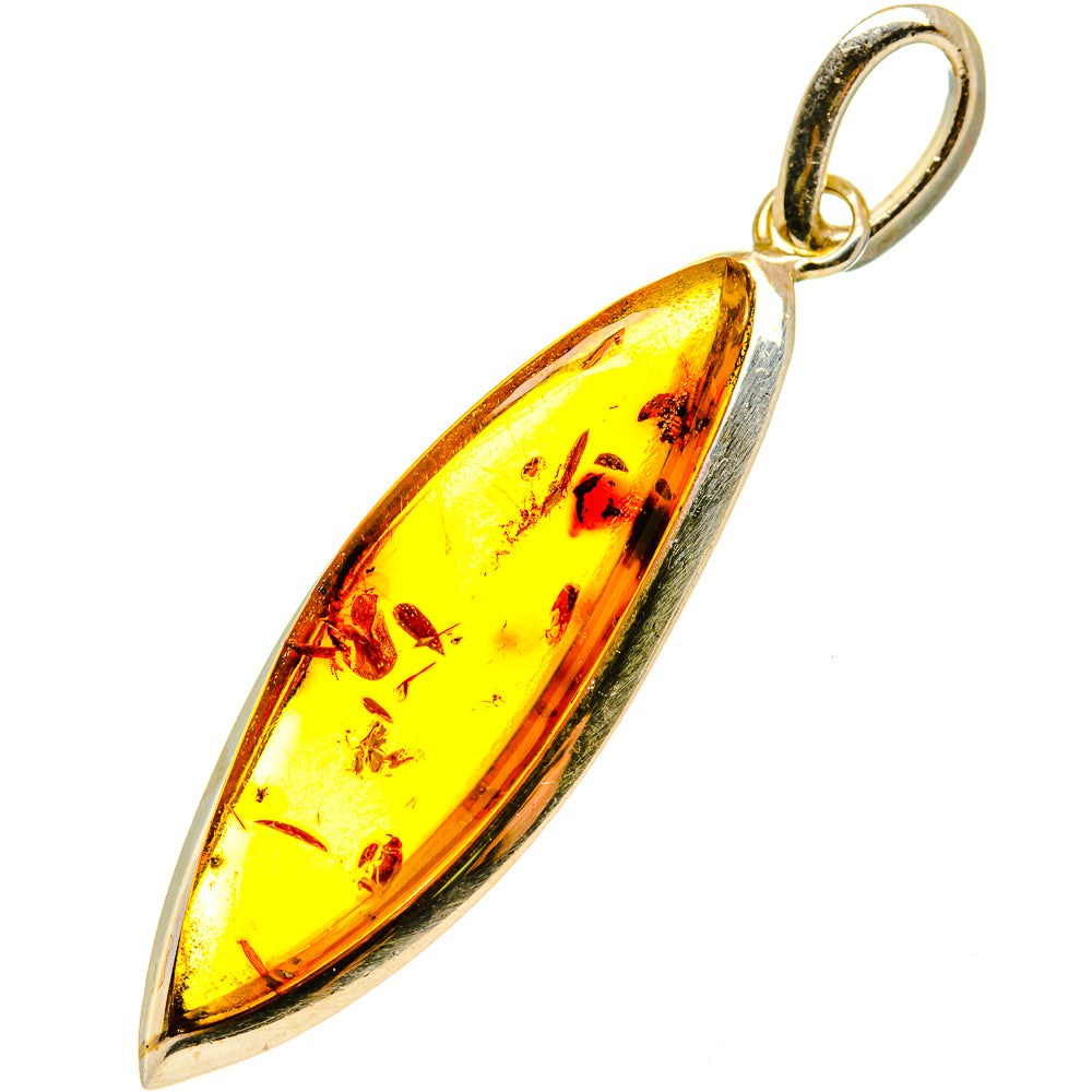 Amber marquise pendant in 925 sterling silver with round bail and amber stone