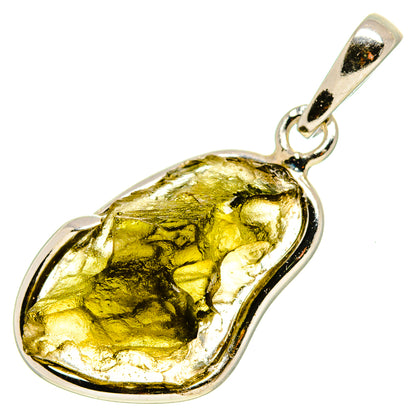 Sterling silver pendant with oval bail and gold-toned Moldavite stone