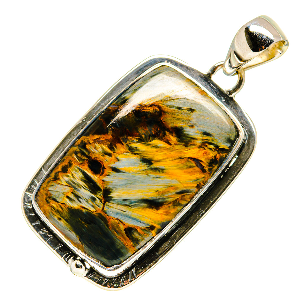 Sterling silver pendant with rectangular pietersite stone and loop bail, polished finish