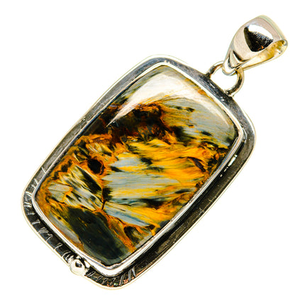 Sterling silver pendant with rectangular pietersite stone and loop bail, polished finish