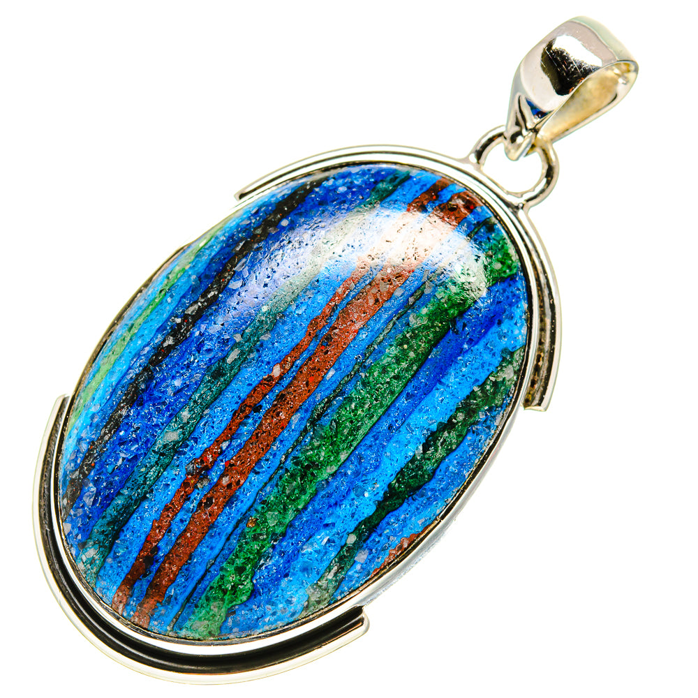 Oval sterling silver pendant with multicolor striped stone, loop bail on top