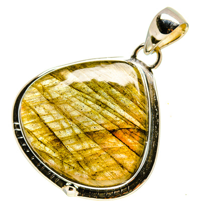 Labradorite pendant in 925 sterling silver bezel with teardrop yellow-gold shimmer