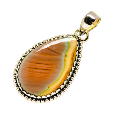 Teardrop jasper pendant with polished silver frame, beaded edge, and bail