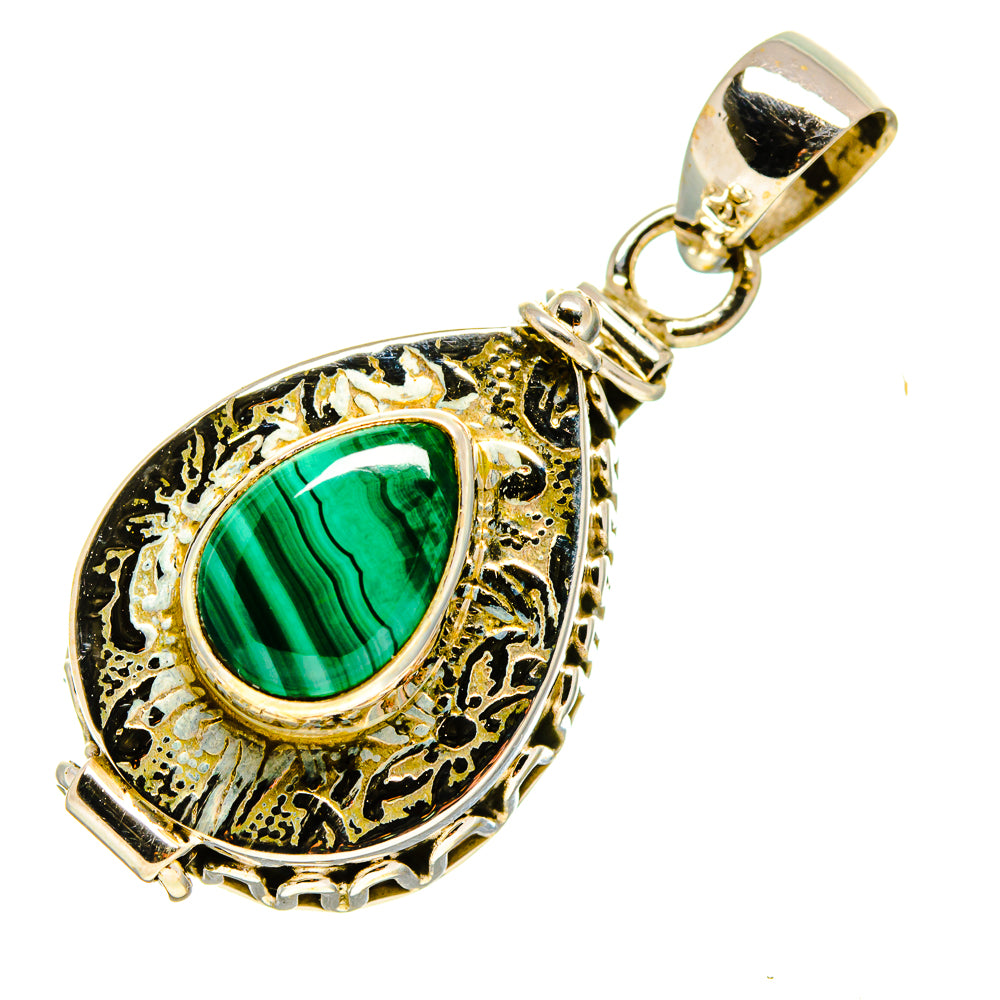 Malachite pendant in ornate 925 sterling silver teardrop setting with green stone, bail loop
