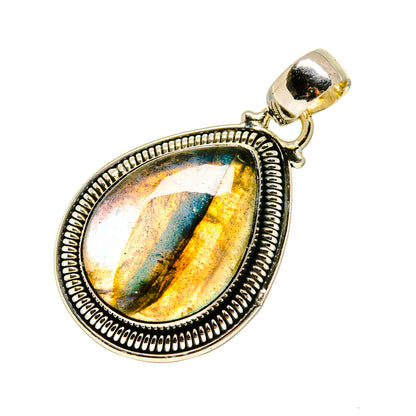 Labradorite pendant in oval sterling silver bezel with blue-gold flash and bail