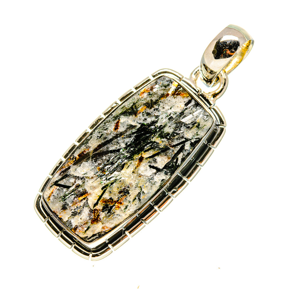 Rough astrophyllite pendant, oval stone bezel set in 925 sterling silver with bail.