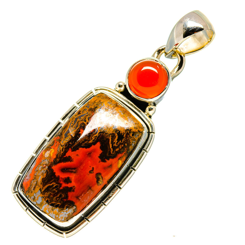 Sterling silver pendant with rectangular Moroccan agate stone and round orange carnelian drop