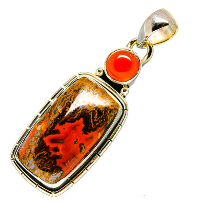 Sterling silver pendant with rectangular Moroccan agate stone and round orange carnelian drop