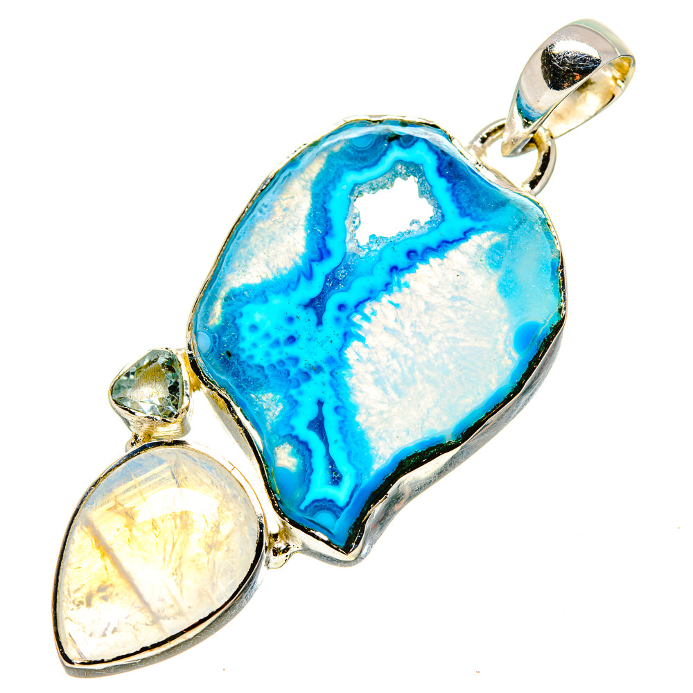 Blue Geode Slice Pendants handcrafted by Ana Silver Co - PD755216