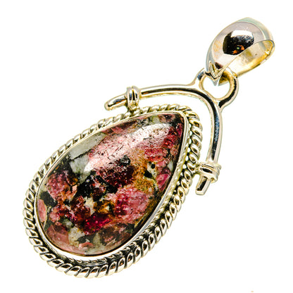 Sterling silver teardrop pendant with Russian eudialyte stone and chain bail clasp