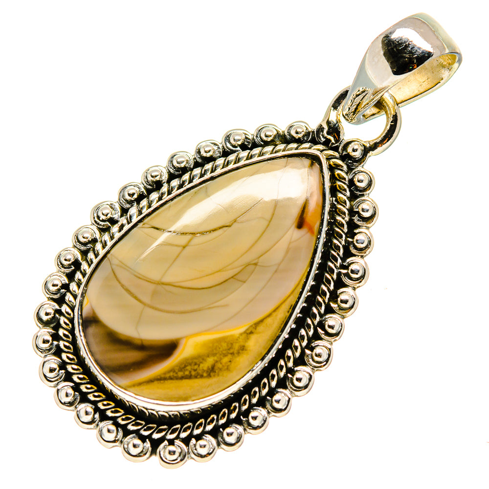 Sterling silver teardrop jasper pendant with loop bail and textured bead border