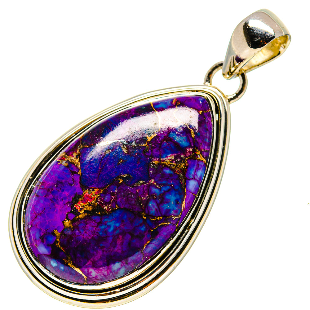 Oval purple and blue turquoise-style pendant, sterling silver setting, top bail loop