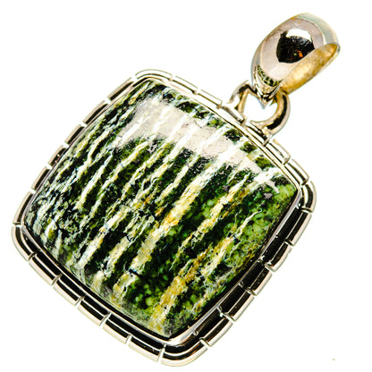 Sterling silver lizard jasper pendant with green, yellow, and white stone bezel setting