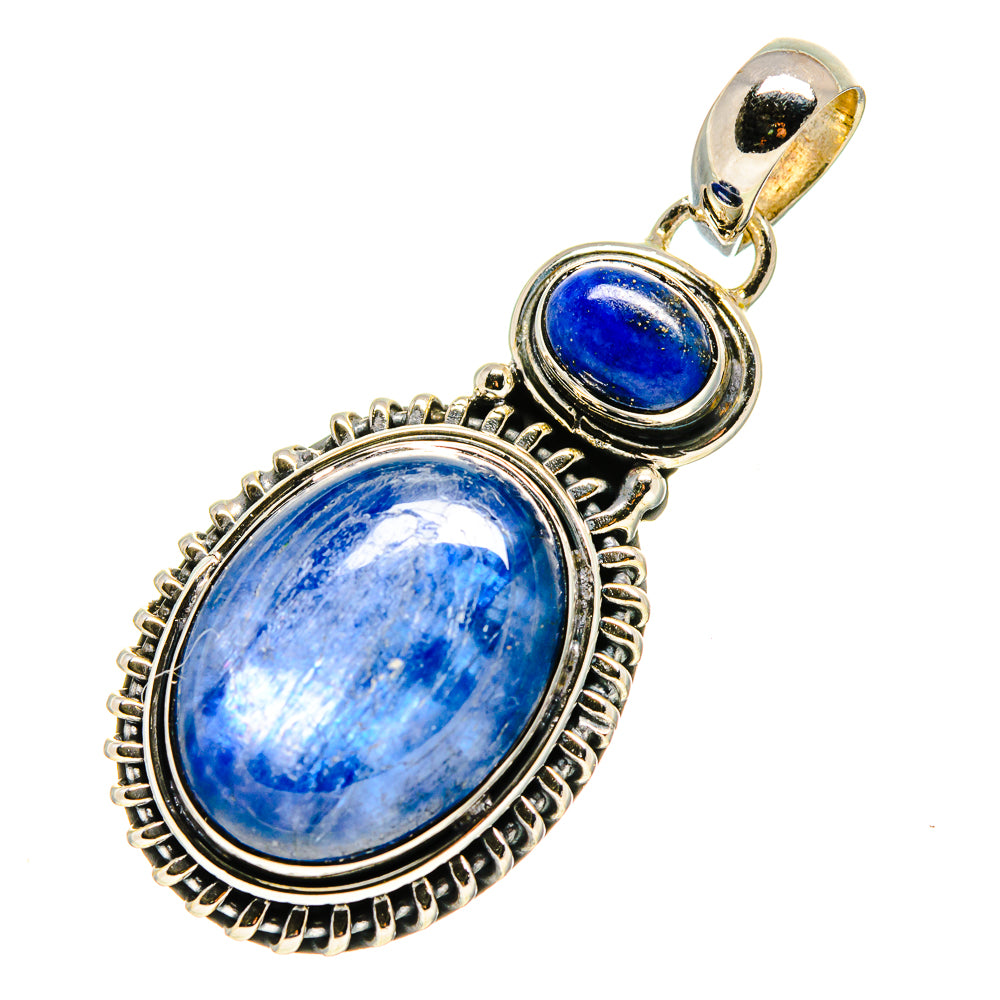 Lapis lazuli pendant oval cabochon in ornate sterling silver setting with bail, blue
