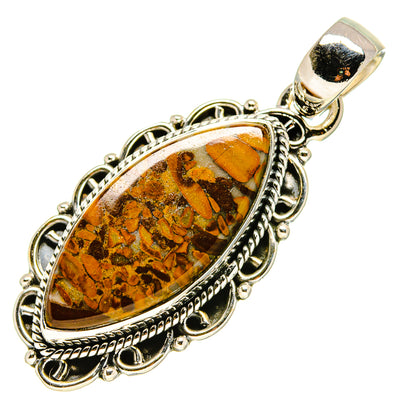 Sterling silver chert breccia pendant, oval stone with decorative bezel and bail