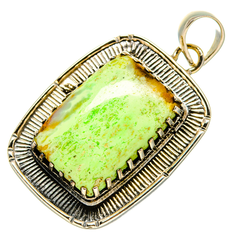 Green opal pendant in 925 sterling silver bezel with loop bail, rectangular cushion shape