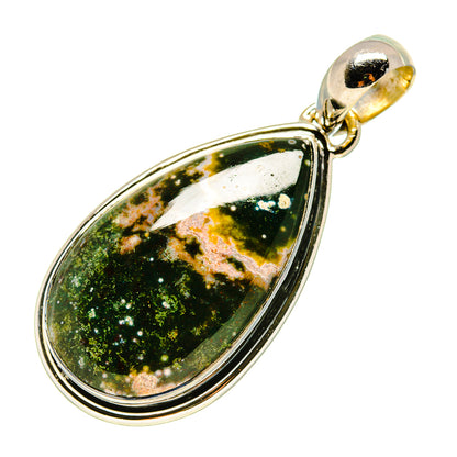 Ocean jasper teardrop pendant in 925 sterling silver bezel, polished bail