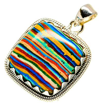 Sterling silver rainbow calsilica pendant with rainbow stripe stone and bail