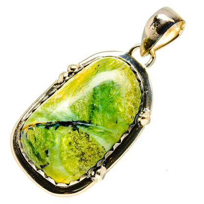 Green opal pendant in 925 sterling silver, teardrop stone with hinged bail