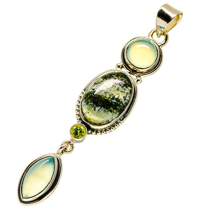 Sterling silver pendant with three oval stones: ocean jasper, aqua, and green accent