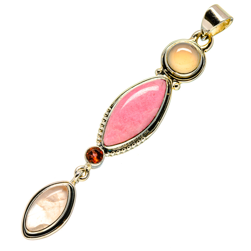 Gold-tone pendant with pink oval and light stones in a linked design