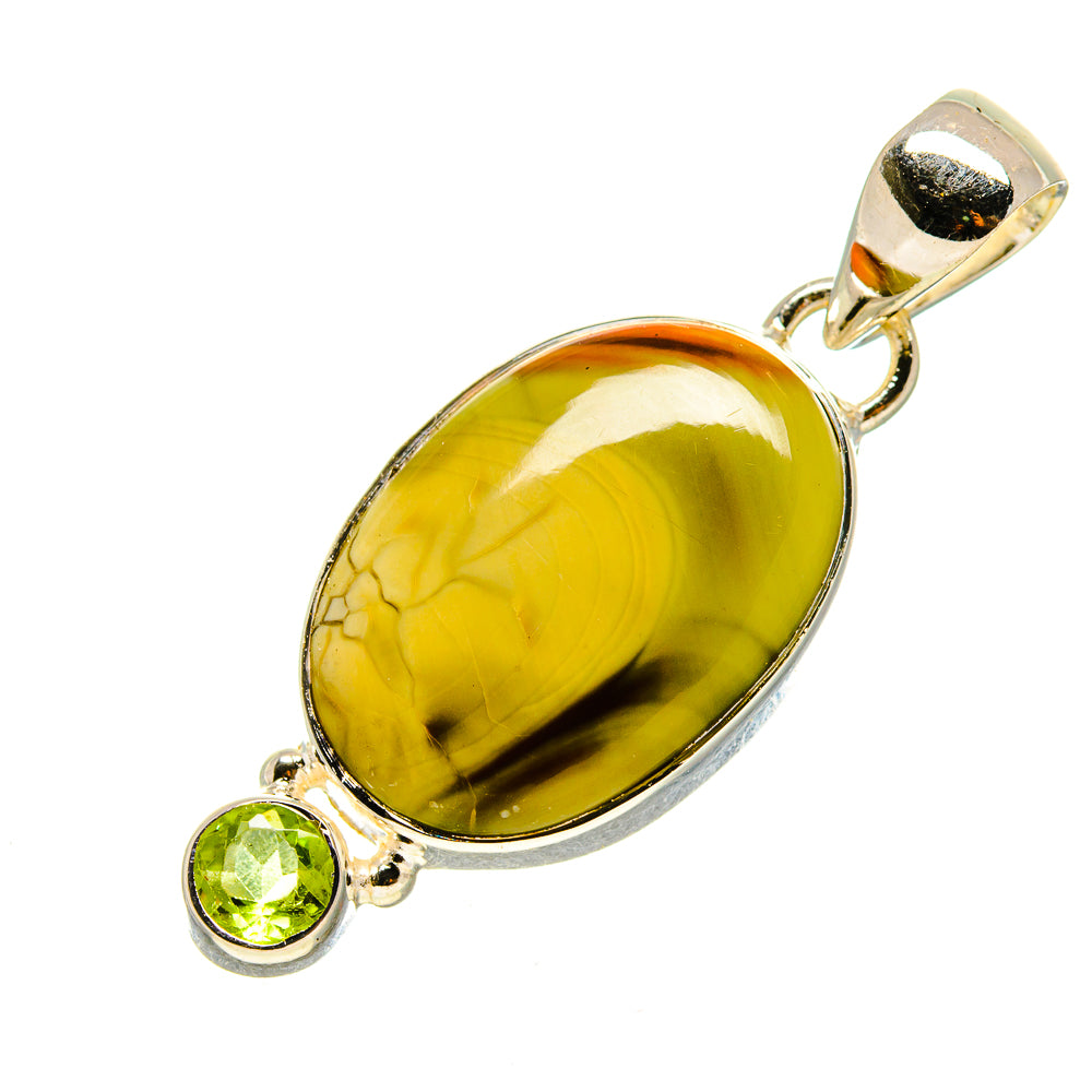 925 sterling silver pendant with oval yellow-green jasper and round green peridot on bail
