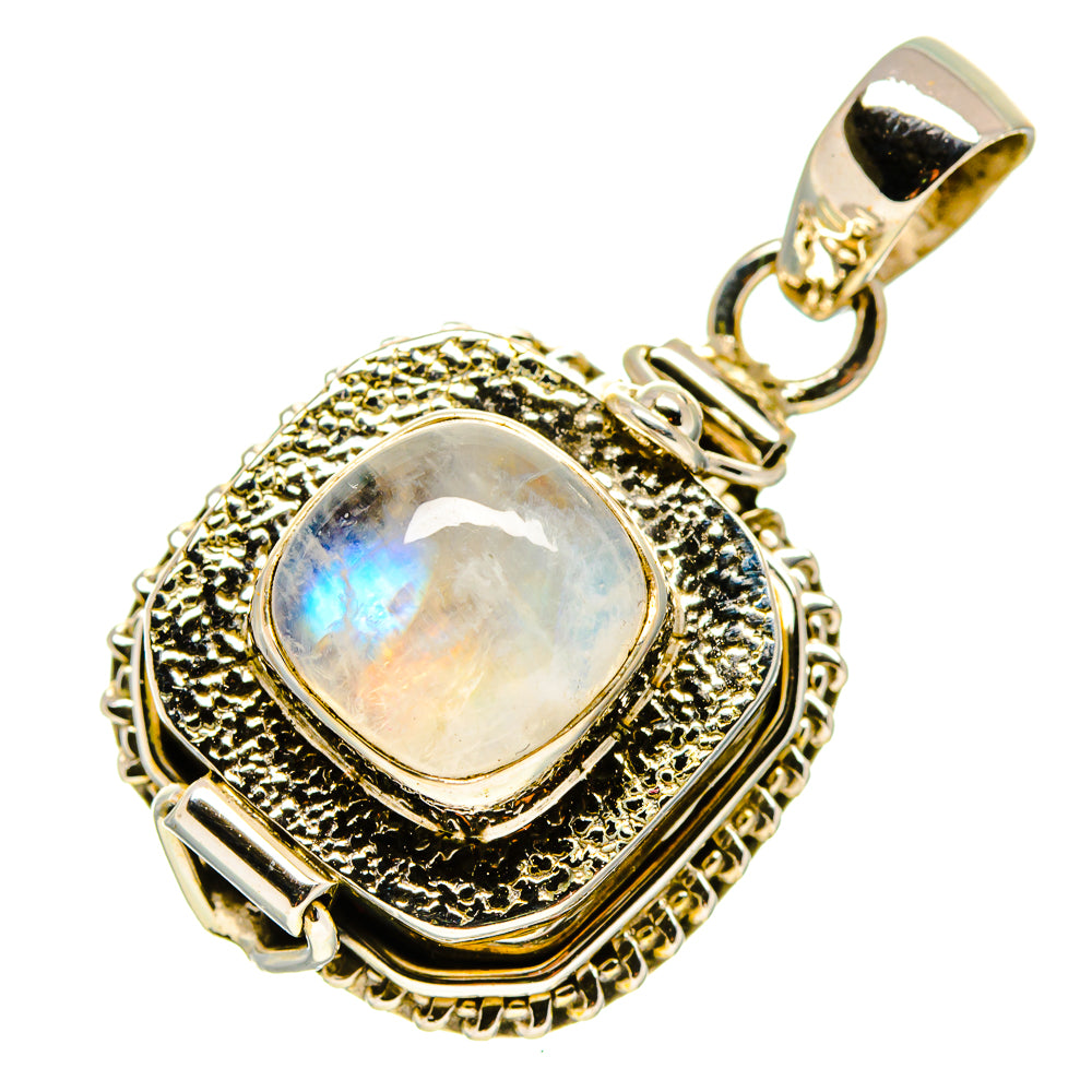 Moonstone poison pendant in 925 sterling silver with oval rainbow stone bezel