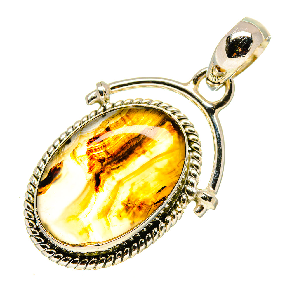 Oval Montana agate pendant in 925 sterling silver with golden striped stone
