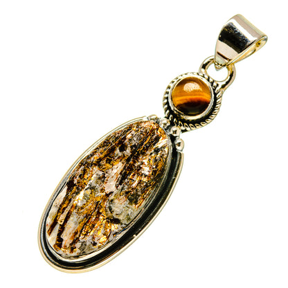Sterling silver tiger eye pendant with amber cabochon top and oval rough stone