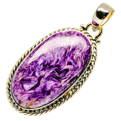 Charoite oval pendant in sterling silver rope frame with polished bail