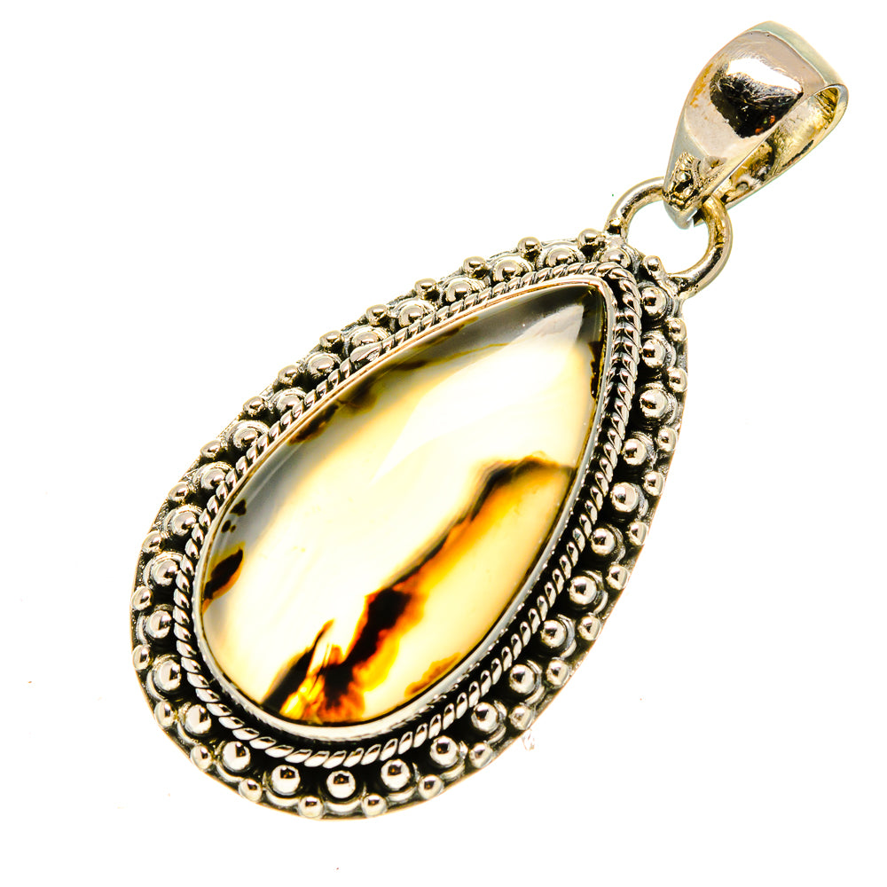 Teardrop agate pendant in 925 sterling silver with ornate border and top bail