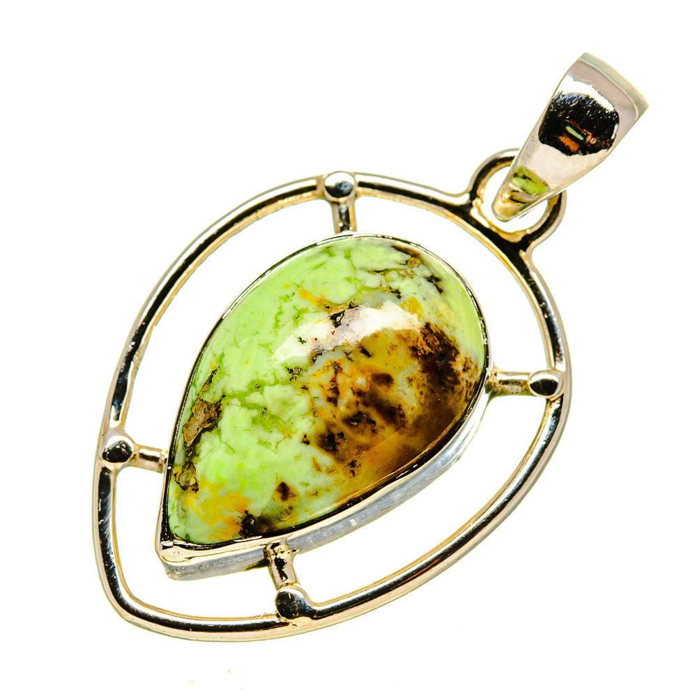 Lemon chrysoprase pendant with teardrop green stone in silver bezel