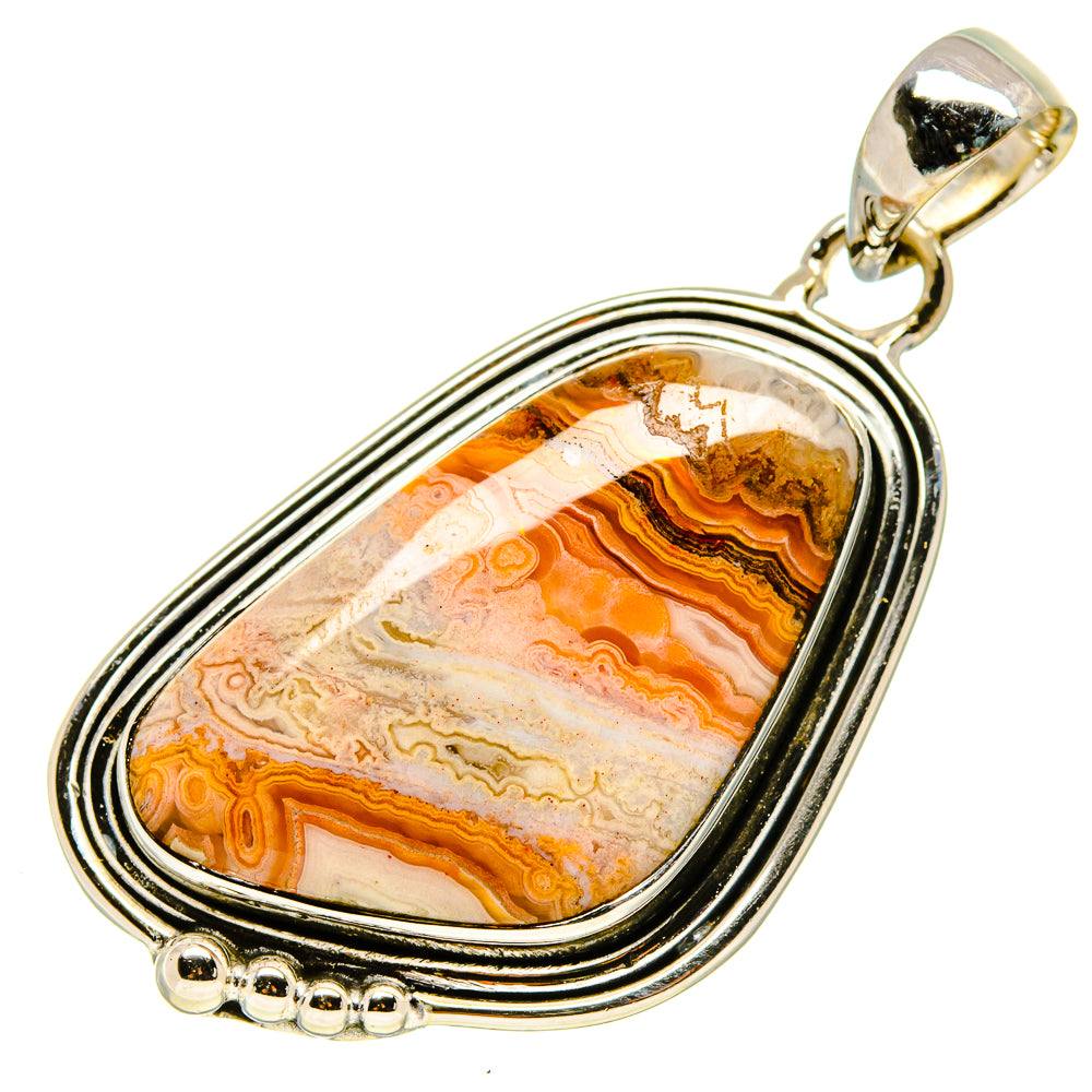 Sterling silver lace agate pendant with teardrop orange agate and top bail