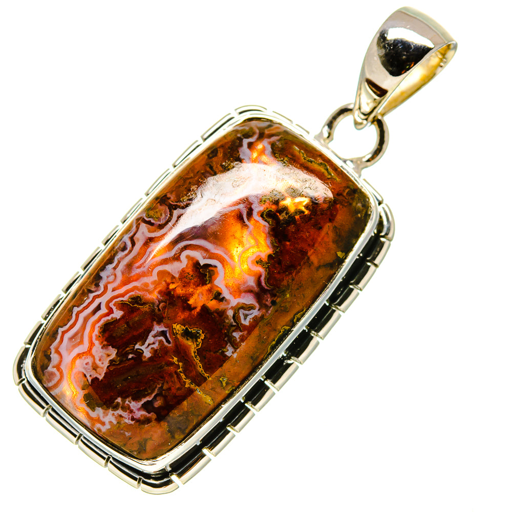 Rectangular sterling silver agate pendant with orange-brown cabochon and loop bail