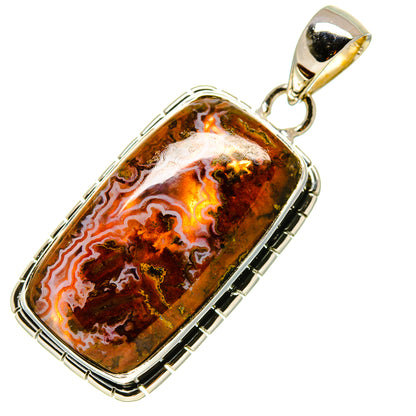 Rectangular sterling silver agate pendant with orange-brown cabochon and loop bail