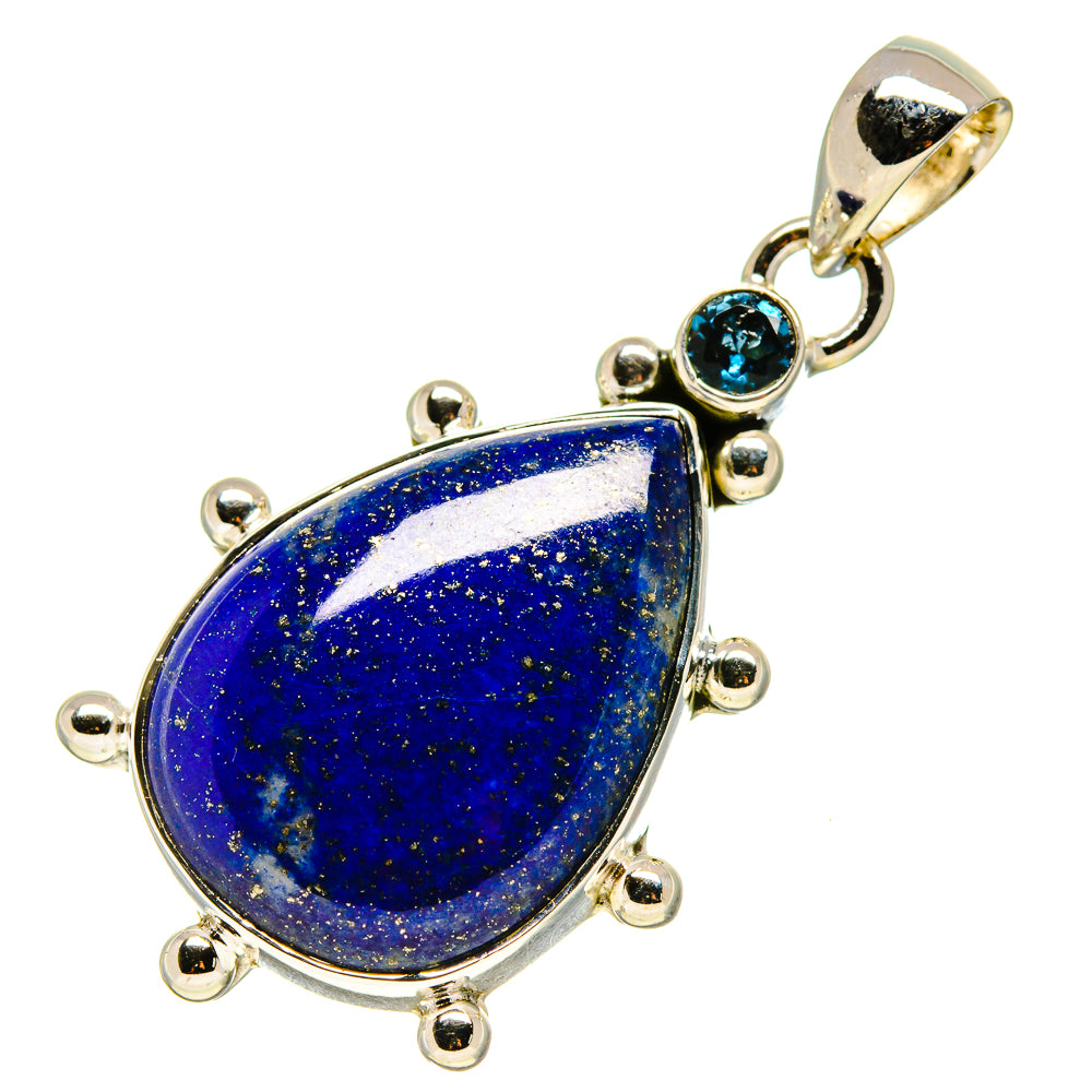 Sterling silver lapis lazuli teardrop pendant with blue topaz bezel and loop bail