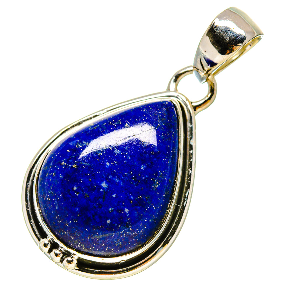Lapis lazuli teardrop pendant with silver bezel and top bail loop, polished 925